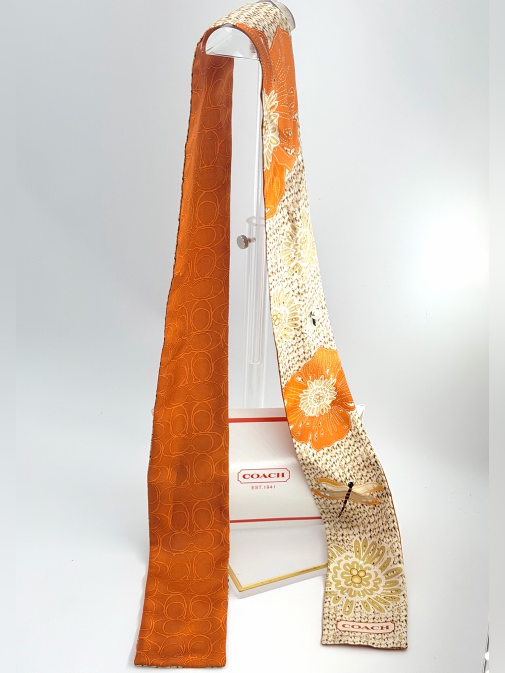 Coach Orange Scarf with Dragonfly and Floral Pride